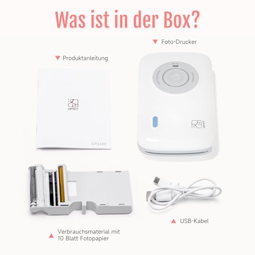 HPRT Mini Fotodrucker für Smartphone(5x7,6cm), drahtloser Bild-Drucker für Smartphone,tragbarer Fotodrucker für iPhone, Instant-Thermal-Dye-Sublimation-Technologie, Bluetooth (Weiß-Grau)