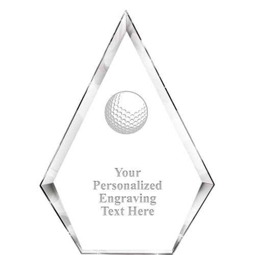 Crown Awards Golf Ball Engraved Trophy, 7" Athens Peak Custom Crystal Trophy Golf Corporate Award