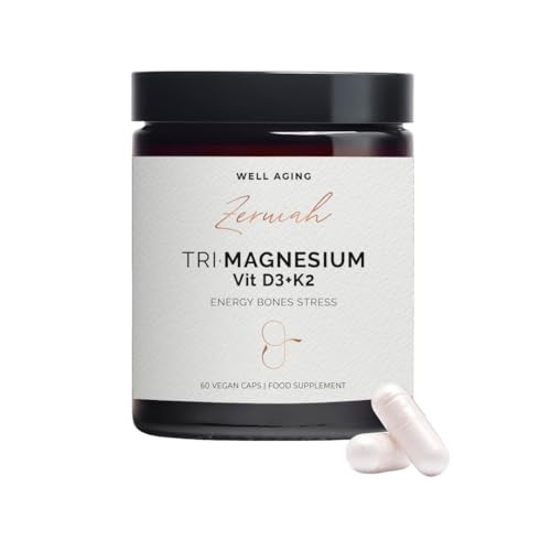 Zeruiah - Triple Magnesio Bisglicinato Complejo con Malato y Taurato, Magnesio Complex con Vitamina D3 y Vitamina K2, 60 Cápsulas Veganas, Para Mejorar el Sueño y Músculos, Reduce Migrañas y Estrés