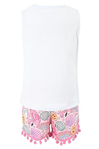 Image of Unique Baby Girls Toddler Big Kid Sleeveless Tank with Pom Pom 2pc Shorts Set Outfit