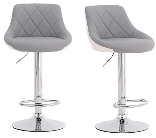 Millhouse Modern Bar Stools Set, Leatherette Exterior, Adjustable Swivel Gas Lift, Chrome Footrest and Base for Breakfast Bar, Counter, Kitchen and Home Barstools (DM-931-GREY-WH)