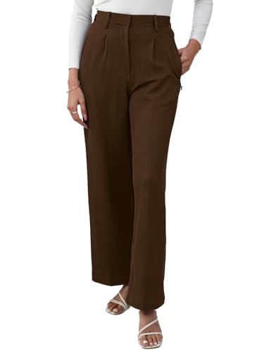 Image of Leriya Fashion Women High Waist Polycotton Formal Trousers | Summer Breathable Wide Leg Pants with Pockets |Casual, Office & Travel Outfits