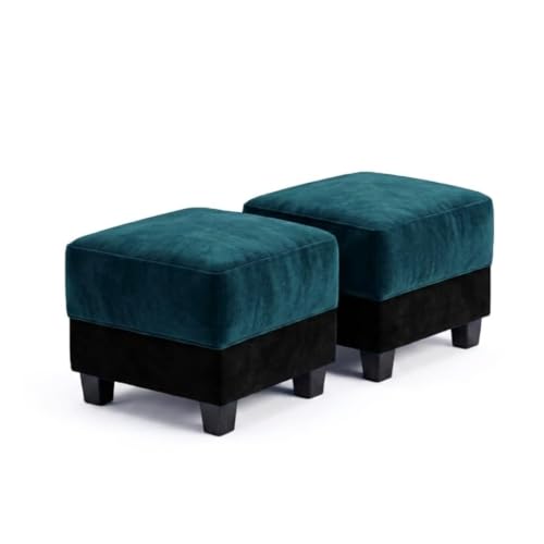 Image of FURNY Woodswave 5 Seater Sofa Set with Velvet Fabric, 3+1+1+2 Puffy Sofa Set for Living Room (Teal-Black) Durable & Comfortable | Ideal for Living Room