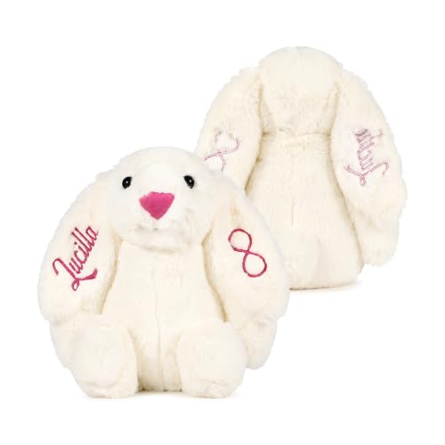 Personalisierter Hase Weiches Spielzeug mit Besticktem Namen für Neugeborenes, Plüsch‑Foto‑Erinnerungspuppe Korallvlies Geschenk Kinder Baby‑Mädchen Jungen Geburtstag Weihnachten (Stil 1‑Weiß)