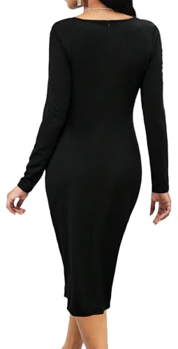 Yiershu Women Casual Half Zip Crewneck Decoration Long Sleeve Dress Pullover Midi Dress2