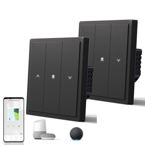 BSEED Interrupteur de volet roulant Wi-Fi mat, interrupteur avec point de pression, commande vocale/minuterie/APP, câble neutre nécessaire, série S, 1 Gang 1 Voie, 86 mm, 2Pack Noir