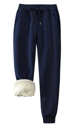 KOMANA Womens Sherpa Cotton Sweatpant Stretch Fleece Pants Blue XS