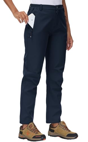 YSENTO Damen Softshellhose Winter Wanderhose Skihose wasserdichte Warm Gefüttert Thermohose Outdoorhose Trekkinghose(Marine,M)