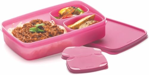 Signoraware Compact Bpa Free Plastic Microwave Safe Lunch Box, Food Grade Tiffin Boxes Set, Leak Proof Air Tight Dabba (Set of 3 – 1 x 850ml Container, 2 x 100ml Containers, Square, Pink)
