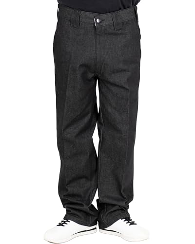 FB County Hard Denim Pants, Indigo and Black, 32 - Unisex, Durable & Relaxed Fit Cotton-Poly Work Pants, True to Size