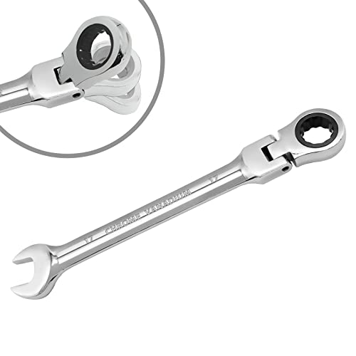 HARSKIYER 17mm Flex Head Ratchet Wrench 12 Point Chrome Vanadium Spanner