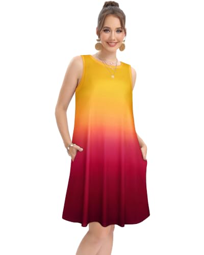 Image of elescat Women's Summer Dresses Casual Sleeveless Loose Sundress with Pocket
