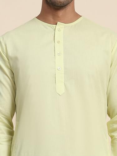 Image of Amazon Brand - Anarva Men's Cotton Solid Round Neck Kurta Long Sleeves Straight Knee Length Casual Shirt