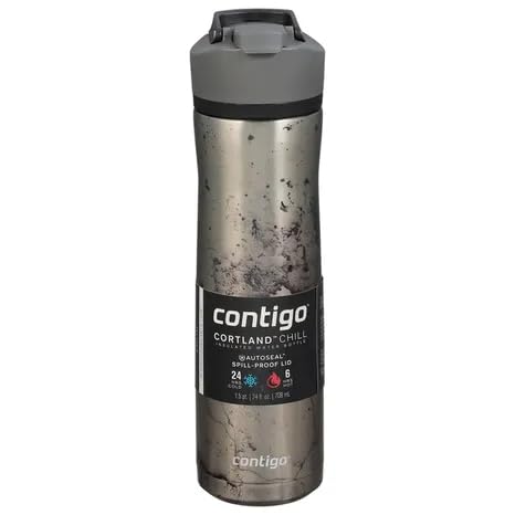 Water Bottle, Insulated, Spill-Proof Lid, Cortland Chill 2.0 Stainless Steel, 24 Ounce, Polished Concrete
