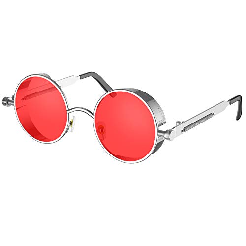 Image of PROUDDEMON Retro Gothic Steampunk Sunglasses for Women Men Round Lens Metal Frame