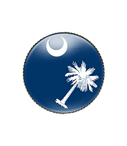 Image of vmcoatdu Round 1 Inch South Carolina Flag Pin Brooch Metal and Inlay Glass Revivalism Style Souvenir Badge Brooch for Hat Clothes Backpack