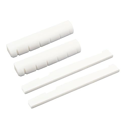 Hordion ボーンギターナットとサドルキット 48mm ギターナット 76mm ボーンサドル 本物の骨アコースティックギターパーツ アコースティックギターナット アコースティックギターブリッジサドル アコースティックギター交換用用