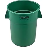 Global Industrial Commercial Round Trash Can, 55 Gallon Capacity, Plastic Garbage Can, Indoor and Outdoor Utility Trash Can, Green, 26-1/4