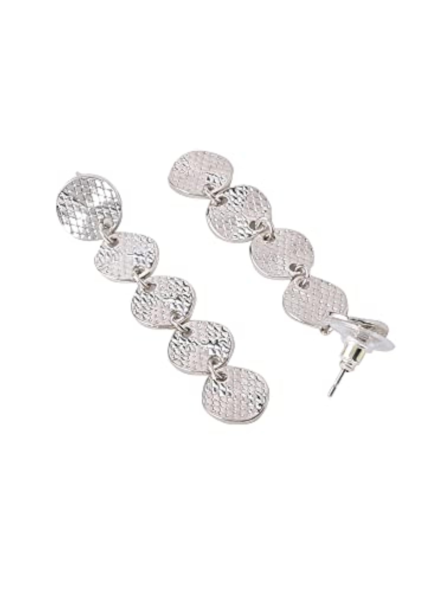 Women's Silver Toned Coin Dangler Long Earrings, Gift for Her