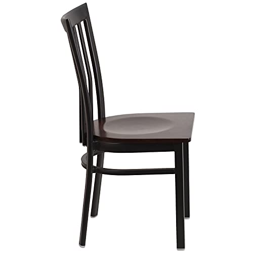 Image of Flash Furniture HERCULES Series Black School House Back Metal Restaurant Chair - Walnut Wood Seat