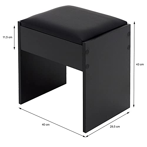 ECD Germany Kaptafel krukje, zwart, 40x43x29,5 cm, elegant design, hoog zitcomfort, houten zitting krukje met… - Image 5