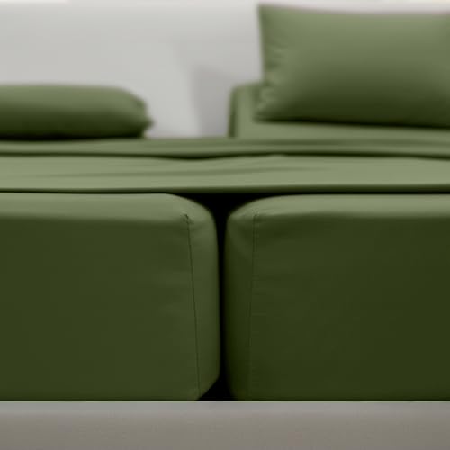 Image of Elegant Comfort Luxurious 1500 Premium Hotel Quality Microfiber Three Line Embroidered Softest 5-Piece Bed Sheet Set, Wrinkle and Fade Resistant, Split King, Sage-Green