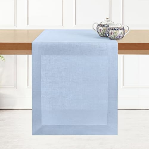 DMoksha-Homes-Linen-Table-Runner-14-x-48-Inch-100-Pure-Linen-Powder-Blue-Table-Runner-Machine-Washable-Farmhouse-Table-Runner-for-Hanukkah-Holiday-Decor DMoksha Homes Linen Table Runner 14 x 48 Inch 100 Pure Linen Powder Blue Table Runner Machine Washable Farmhouse Table Runner for Hanukkah Holiday Decor