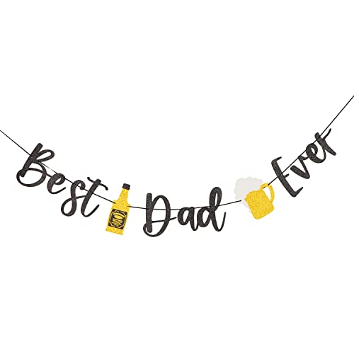 Image of Happy Father's Day Glitter Black Banner Beer Bunting Banner for Dad Father's Party Decorations Backdrop Garland for Father's Day(Black Gold) (Black Gold Beer)