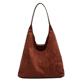 VFUX Suede Bag Suede Tote Bags for Women Work Bags, Slouchy Bag Hobo Handbag, Office Fall Shoulder Purse (Brown)