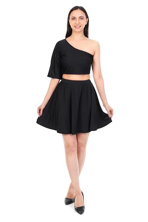 Off-Shoulder Top with Skirt Set for Women | Stylish Two-Piece Co-Ord Set Featuring Elegant Off-Shoulder Top and Flowy Skirt (IN, Alpha, L, Regular)