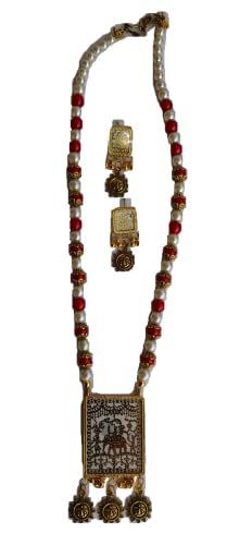 Naman Unique Jewellery Thewa collection Maroon colour Thewa Pendent & Earings and glass beads U shape short length Handcrafted Thewa Jewellery Set for Women & Girls