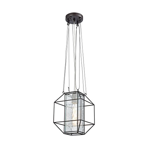 Waterbury 1-Light Mini Pendant in Oil Rubbed Bronze with Ripple Glass Panels