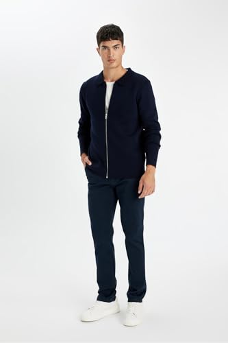 DeFacto Man Tricot Standart Fit Polo Neck Long Sleeve Cardigan/Bolero D3592AX, Navy L