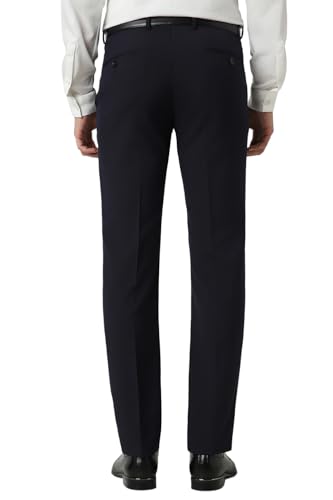 Image of Van Heusen Men Navy Solid Slim Fit Trousers