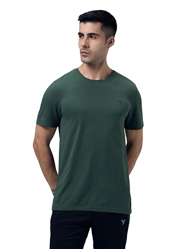 Image of TECHNOSPORT Men's Slim Fit Solid Crew Neck T-Shirt, Cotflex Quick Dry Wrinkle Resistant Polyester Sports Tee for Gym, Running, Training, Sports