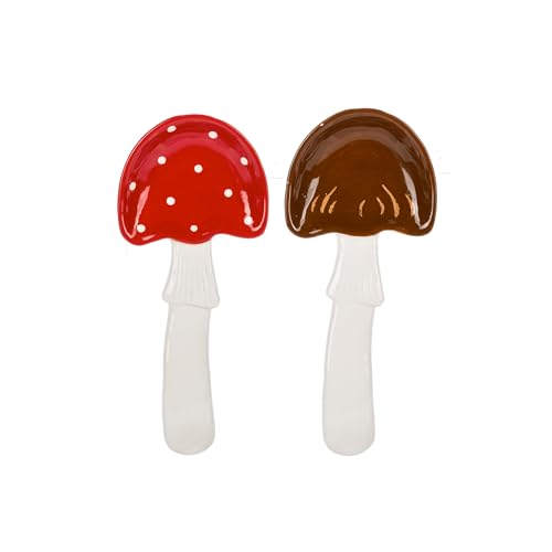 Ganz ER73083 Set2 Fairytale Woodland Brown & Red Polka Dot Mushroom 8 X 3.75 X 1 Inches Durable Ceramic Counter Top Serving Cooking Utensil Spoon Rest cover