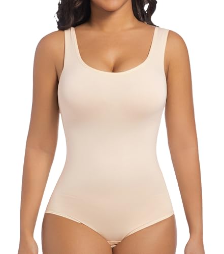 ONEW Shapewear Damen Bodysuit Bauchweg Body Shaper Taillentrainer Miederbody Figurformende Tank Top, Beige, L ONEW Shapewear Damen Bodysuit Bauchweg Body Shaper Taillentrainer Miederbody Figurformende Tank Top, Beige, L
