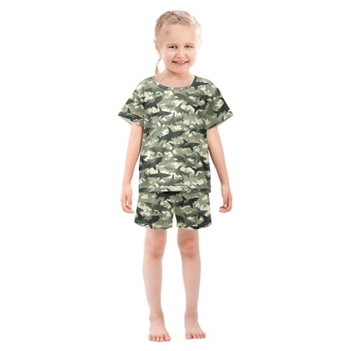 ALAZA Sharks on The Camouflage Background Pajama Set Short Sleeve Sleepwear Soft Lounge Nightwear3