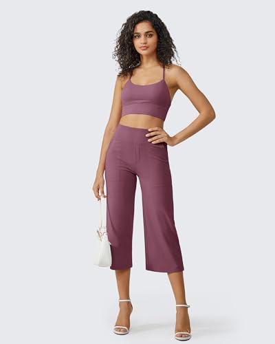 Image of G4Free Capri Pants for Women Wide Leg Yoga Dress Cropped Pants Capri Leggings with Pockets for Casual Summer