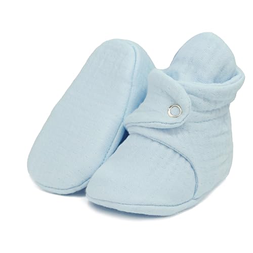 Image of Ella Bonna Baby Booties Organic Cotton Muslin Newborn Baby Slippers Baby Boy Booties, Infant Girl Booties, 6-12 months, 0-6 Months, 12-18 Months, 0-3 Months, 18-24 Months, Toddler Shoes