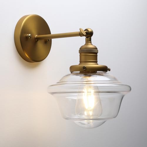 Pathson 1-Lumière Applique Murale, Luminaire Mural Industriel, E27 Lampe Murale Abat-jour en Verre Transparent pour Salle de bain, Miroir de Courtoisie,...