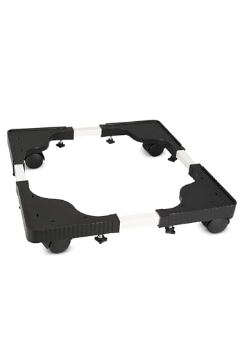 Image of Shop4ever Adjustable Appliance Stand for Washing Machine, Refrigerator, Dishwasher, etc - Heavy Duty Base with Wheels, - Holds up to 90kg - Black Color (Dimension-17.5x17.5 Max-27.5x27.5 inches)