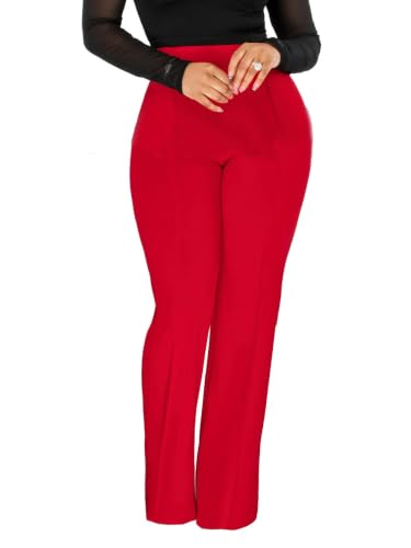 Women Tailored Pants Long Wide Leg Trousers Slim Fit Office Pants Red S