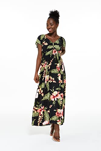 Image of Family Matching Hawaiian Clothes, Black Rafelsia | Lightweight 100% rayon • Family matching outfits • Beach vacations • Luaus • Cruises • Family photos