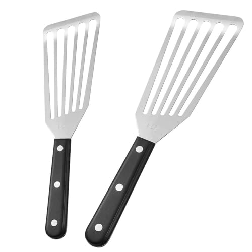 2 Pieces Stainless Steel Slotted BBQ Shovel Professional Fish Spatula Handle Stainless Steel Fish Slice Non Stick Frying Spatula for Cooking