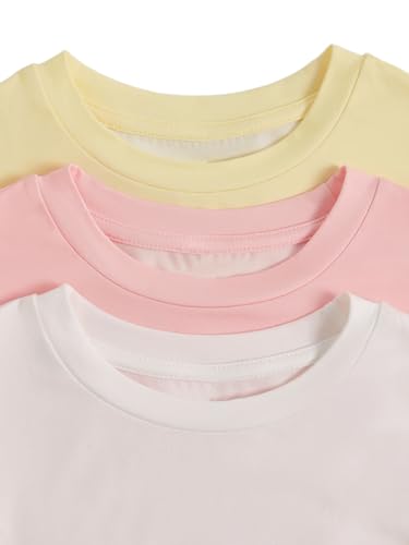 Image of RoseSeek Girl's Shirts 3 Packs Star Butterfly Graphic Tees Crew Neck Short Sleeve T Shirt Casual Tops