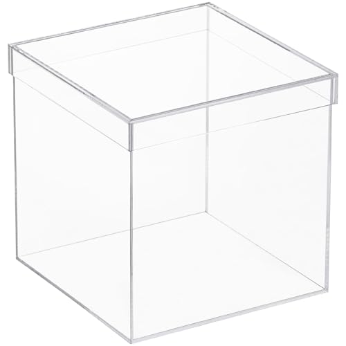 Clear Acrylic Square Cube Plastic Box, Plastic Rectangle Cube Containers with Lid, Storage Boxes 7.9x7.9x7.9 Inches for Tiny Jewelry Beads, Coins, Craft Supplies, Sewing Home Organizers
