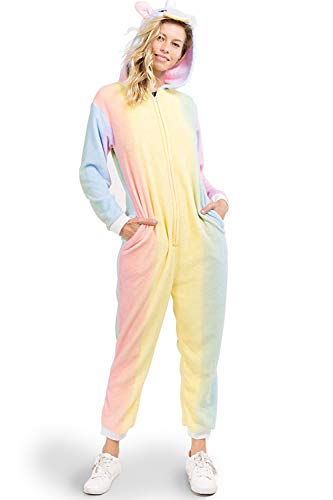 Unisex Adult Pajamas Blue Unicorn Animal Onesie Costume (L/XL, Plush Rainbow Unicorn)