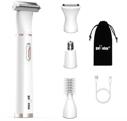 Image of GURELAX Electric Razor Device for women - Painless 4 in 1 Rechargeable hair removal trimmer with Replaceable Heads, upper lip hair remover for women Eyebrow Razor Underarm Hair Removal , Bikini Shaver and Trimmer Hair Remover,Designed to Shave and Contour Womens Sensitive Underarm Area, Cordless Groomer, Painless for All Skin Types