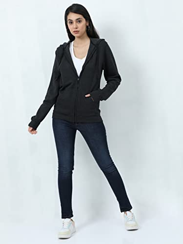 Image of Wafaa Women's Cotton Plain Hooded Neck Full Zipper Sweatshirt Hoodies with Kangaroo Pocket
